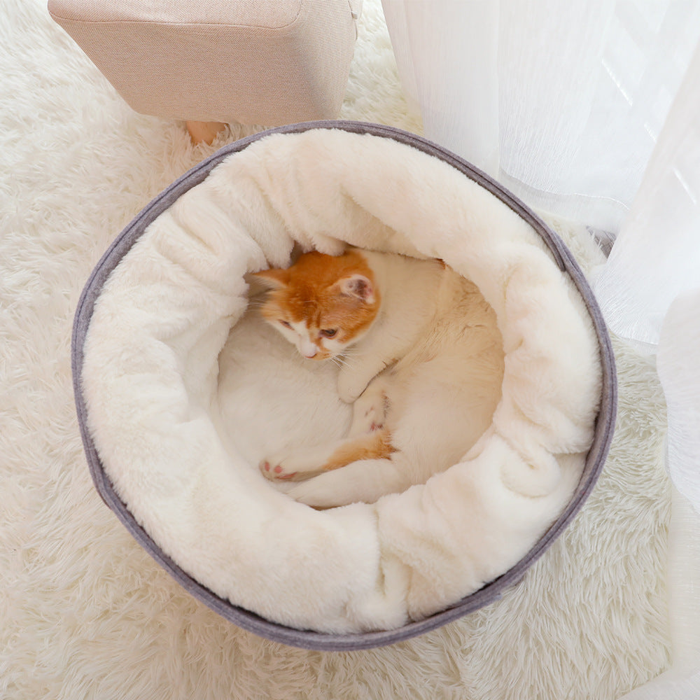 KFX-5012797 Round Felt Pet Nest for Cats - Cozy Grey Design, Available in Small & Medium