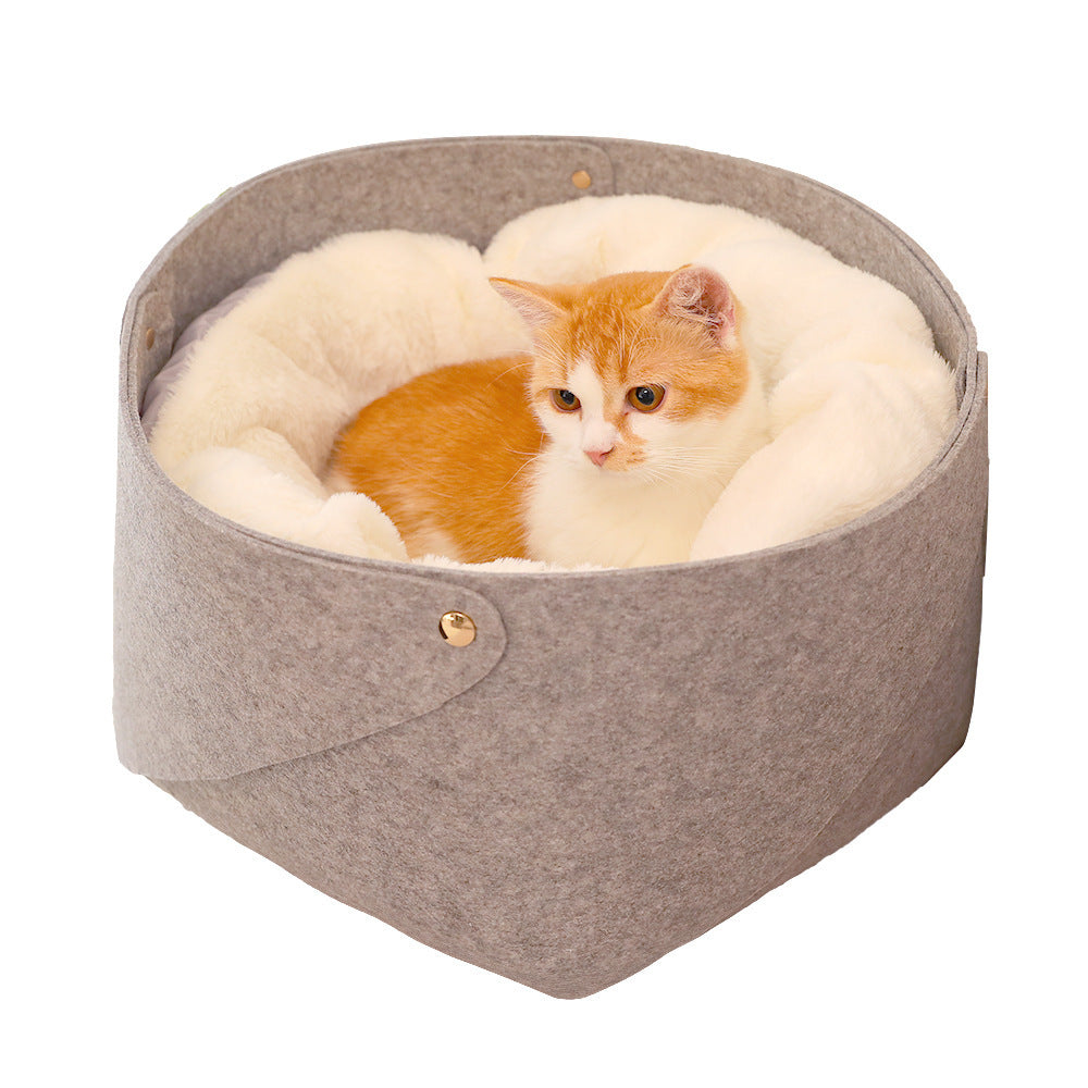 KFX-5012797 Round Felt Pet Nest for Cats - Cozy Grey Design, Available in Small & Medium