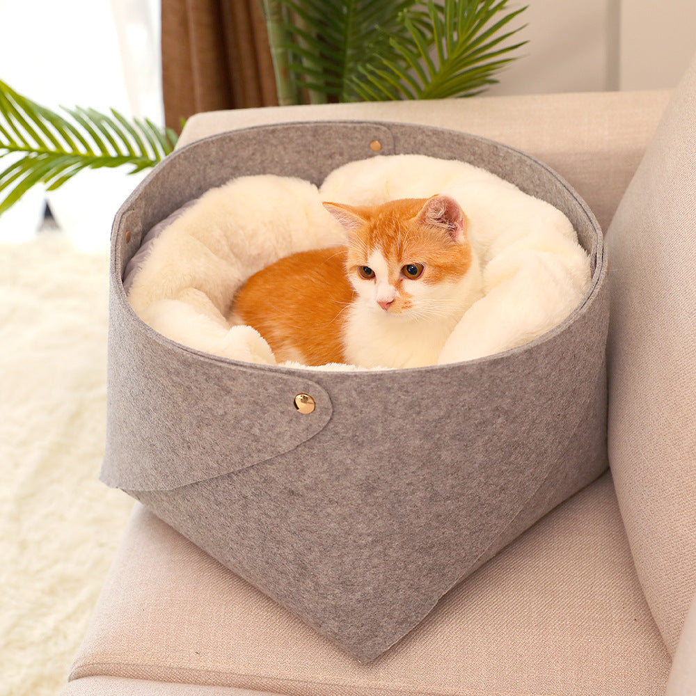 KFX-5012797 Round Felt Pet Nest for Cats - Cozy Grey Design, Available in Small & Medium