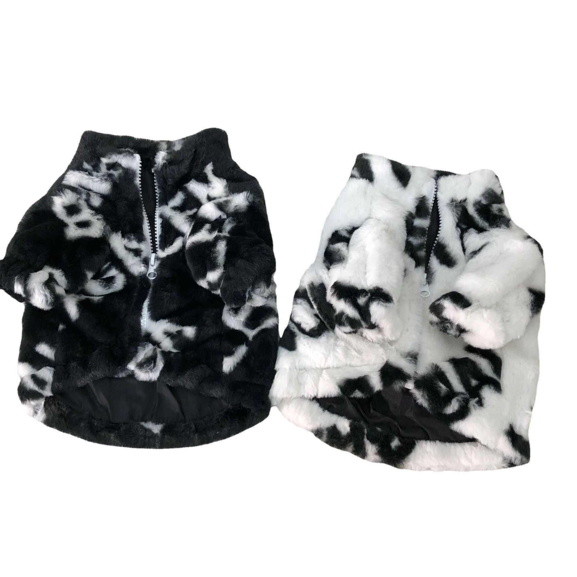 KFX-5015101 Thickened Rabbit Fur Pet Coat for Dogs in White and Black, Multiple Sizes Available