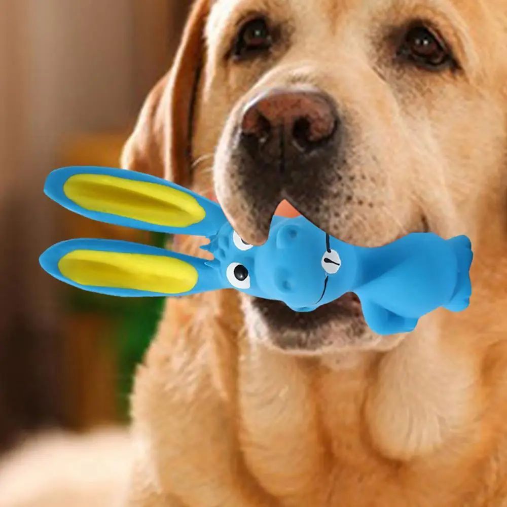 KFX-5017149 Interactive Squeaky Hippo Latex Chew Toy for Dogs and Pets, Soft Crinkle Design