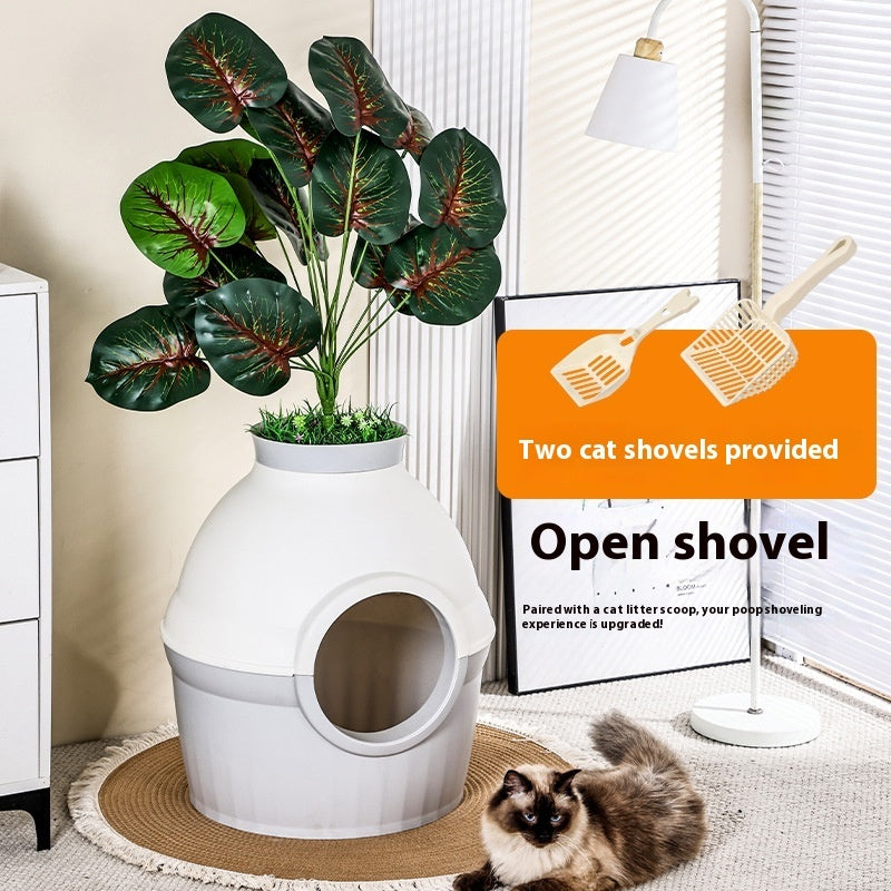 KFX-5017789 Enclosed Folding Cat House Litter Box - Splash-Proof Design in Black & White