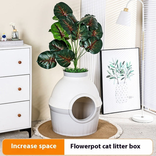 KFX-5017789 Enclosed Folding Cat House Litter Box - Splash-Proof Design in Black & White