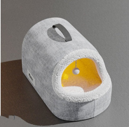 KFX-5018557 Cozy All-Season Plush Cat & Dog House with Heated Blanket and Scratch Ball