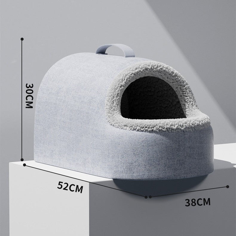 KFX-5018557 Cozy All-Season Plush Cat & Dog House with Heated Blanket and Scratch Ball