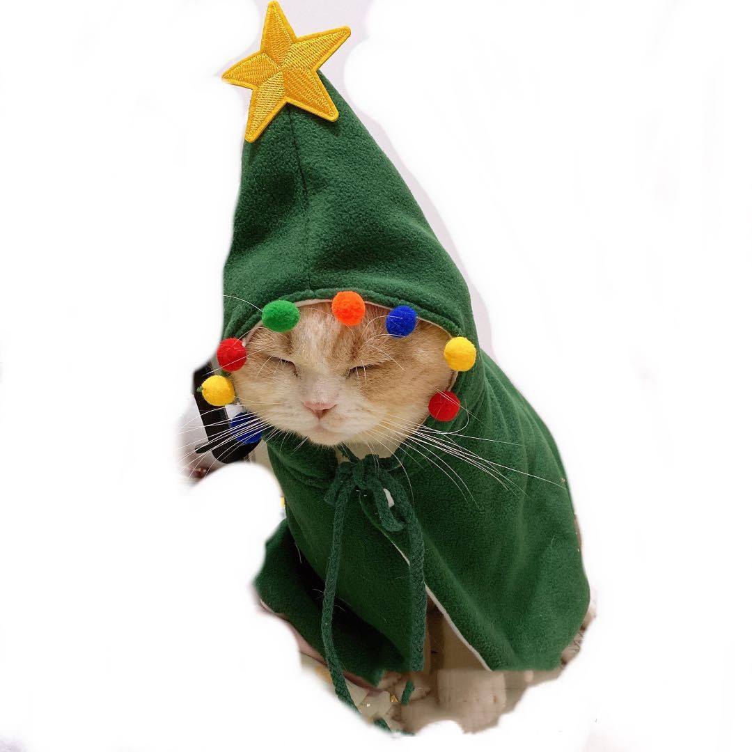 KFX-5019069 Christmas-Themed Shawl Cloak for Small Dogs and Cats - Available in Red, Green, and Elk Print