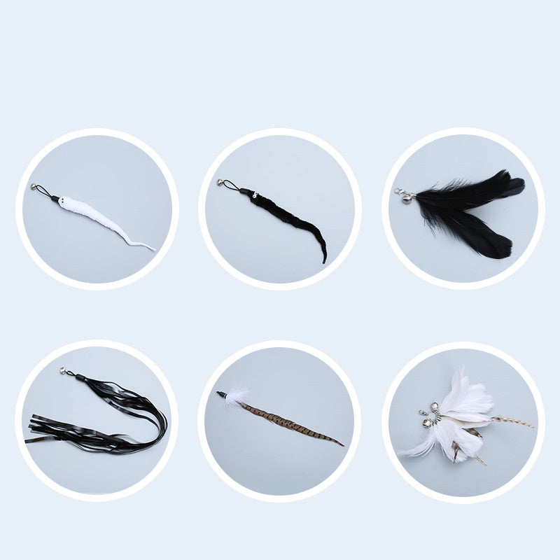 KFX-5019325 Telescopic Cat Toy Set with Replacement Feather Heads and Fishing Line