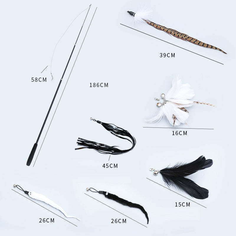KFX-5019325 Telescopic Cat Toy Set with Replacement Feather Heads and Fishing Line