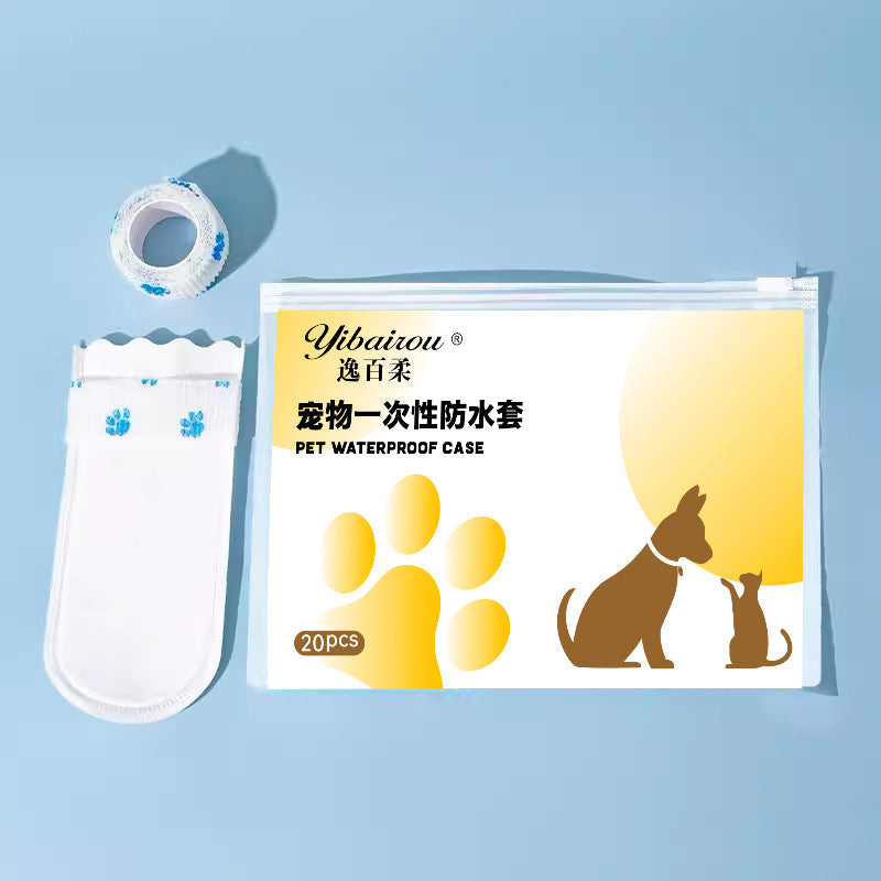 KFX-5021117 Waterproof Disposable Pet Shoe Covers – Non-Slip, Warm, and Wear-Resistant, 20pcs in White