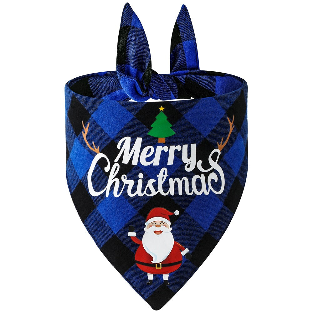 KFX-5021885 Christmas Cotton Plaid Pet Triangle Scarf - Santa Claus & Snowman Design, Size L 65x45x45cm