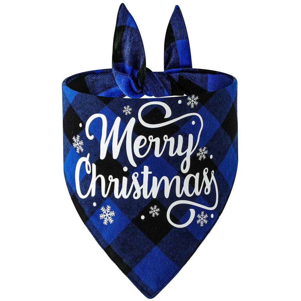 KFX-5021885 Christmas Cotton Plaid Pet Triangle Scarf - Santa Claus & Snowman Design, Size L 65x45x45cm