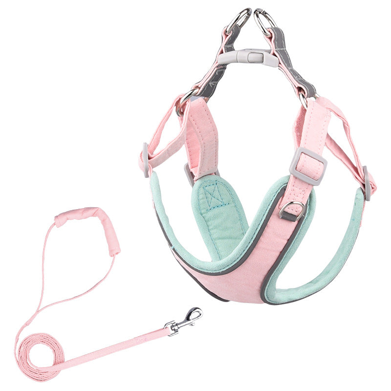 KFX-5023549 Adjustable Suede Dog Harness with Comfortable Matching Leash - Multiple Color Options Available
