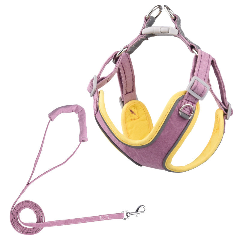 KFX-5023549 Adjustable Suede Dog Harness with Comfortable Matching Leash - Multiple Color Options Available