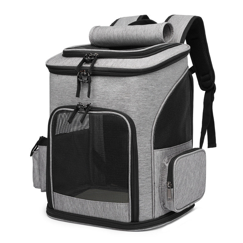KFX-5026493 Large Capacity Portable Pet Backpack - Foldable Dog and Cat Travel Bag in Gray or Black