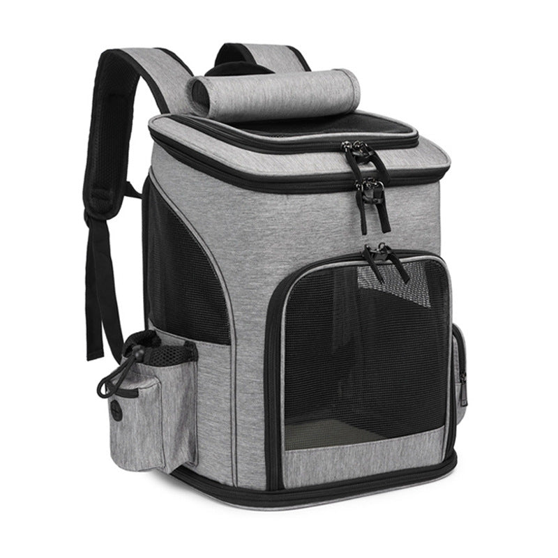 KFX-5026493 Large Capacity Portable Pet Backpack - Foldable Dog and Cat Travel Bag in Gray or Black