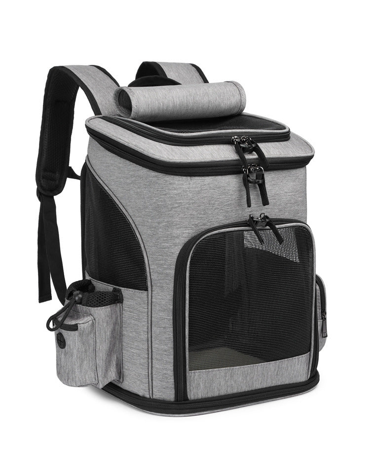 KFX-5026493 Large Capacity Portable Pet Backpack - Foldable Dog and Cat Travel Bag in Gray or Black