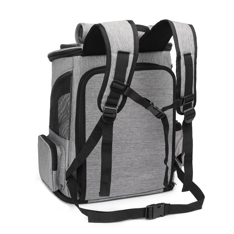 KFX-5026493 Large Capacity Portable Pet Backpack - Foldable Dog and Cat Travel Bag in Gray or Black