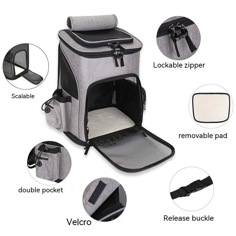 KFX-5026493 Large Capacity Portable Pet Backpack - Foldable Dog and Cat Travel Bag in Gray or Black