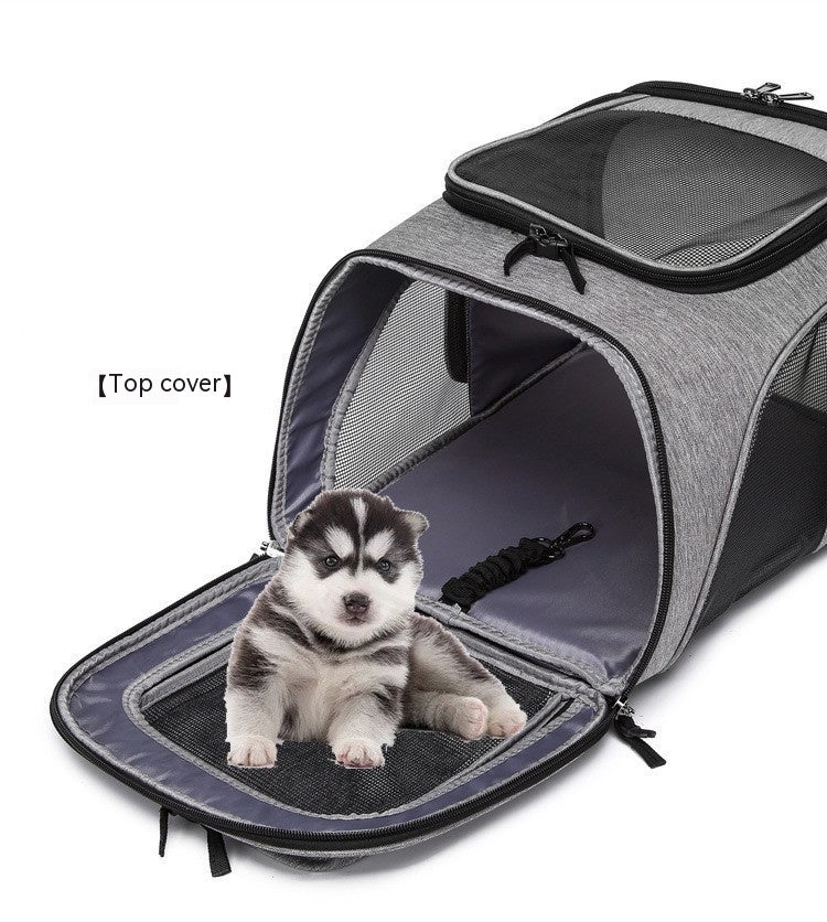 KFX-5026493 Large Capacity Portable Pet Backpack - Foldable Dog and Cat Travel Bag in Gray or Black