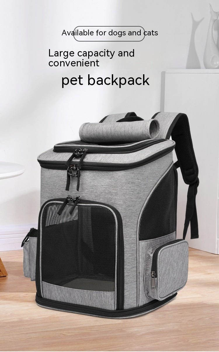 KFX-5026493 Large Capacity Portable Pet Backpack - Foldable Dog and Cat Travel Bag in Gray or Black