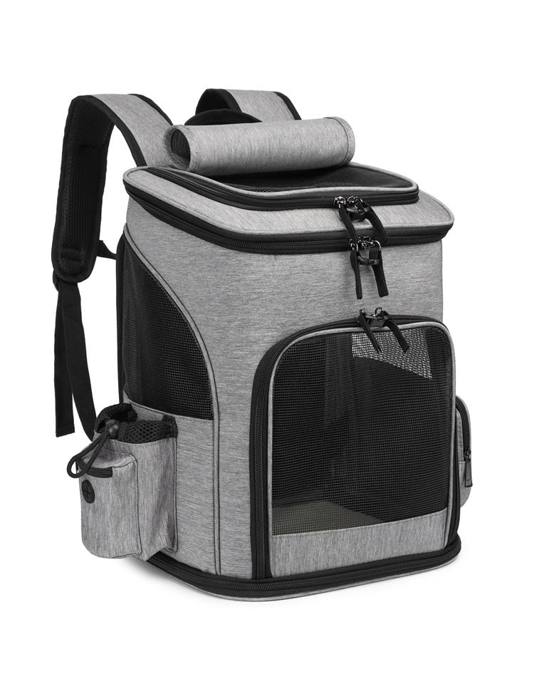 KFX-5026493 Large Capacity Portable Pet Backpack - Foldable Dog and Cat Travel Bag in Gray or Black