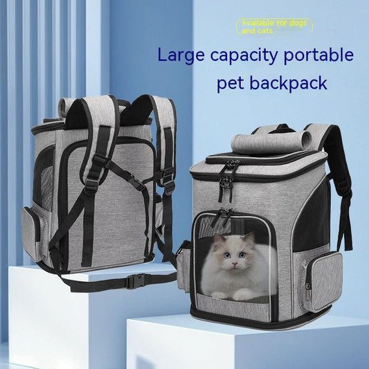 KFX-5026493 Large Capacity Portable Pet Backpack - Foldable Dog and Cat Travel Bag in Gray or Black