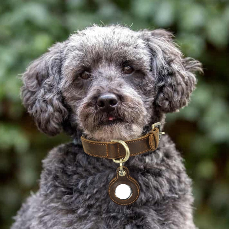 KFX-5031485 Double-Sided Cowhide Dog Collar - Handmade Retro Design for Anti-Lost Tracking
