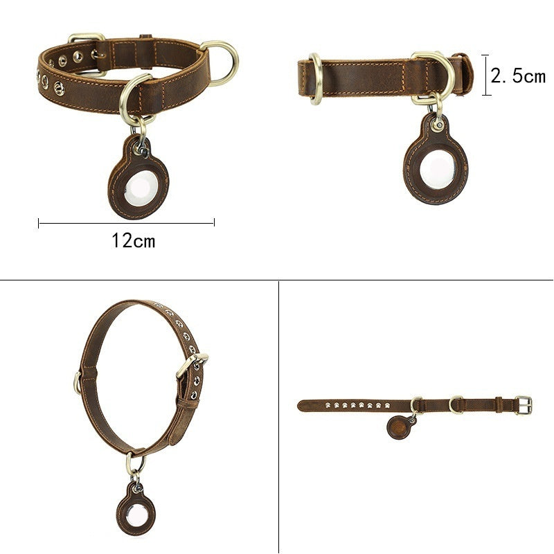 KFX-5031485 Double-Sided Cowhide Dog Collar - Handmade Retro Design for Anti-Lost Tracking