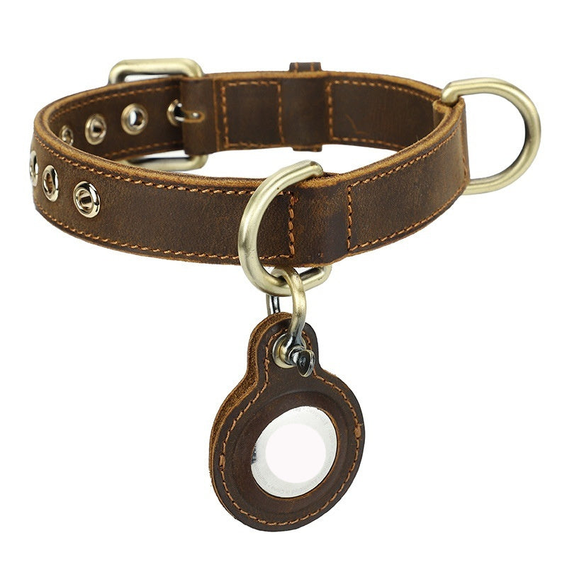 KFX-5031485 Double-Sided Cowhide Dog Collar - Handmade Retro Design for Anti-Lost Tracking