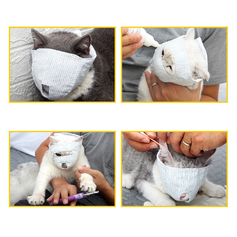 KFX-5033661 Breathable Cat Mask for Eye Drops, Nail Trimming, and Ear Cleaning - Anti-Bite Design