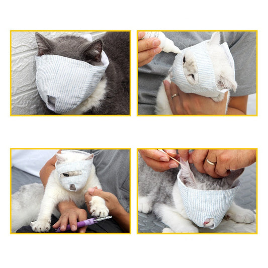 KFX-5033661 Breathable Cat Mask for Eye Drops, Nail Trimming, and Ear Cleaning - Anti-Bite Design