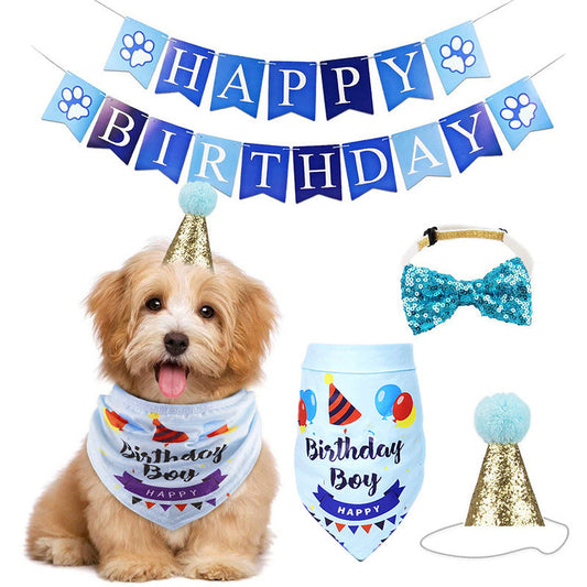 KFX-5034173 Adorable Pet Birthday Party Scarf - Pull Flag Bib Hat Bow Tie, One Size, Twill Cotton & Fabric