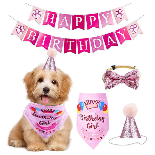 KFX-5034173 Adorable Pet Birthday Party Scarf - Pull Flag Bib Hat Bow Tie, One Size, Twill Cotton & Fabric