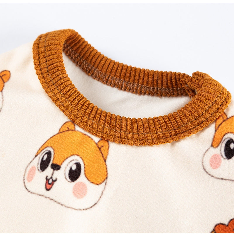 KFX-5034557 Cozy Squirrel Print Dog Jumpsuit with Fuzzy Acorn Pocket, Sleeveless Winter Outfit