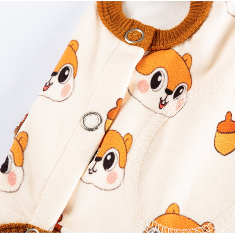 KFX-5034557 Cozy Squirrel Print Dog Jumpsuit with Fuzzy Acorn Pocket, Sleeveless Winter Outfit