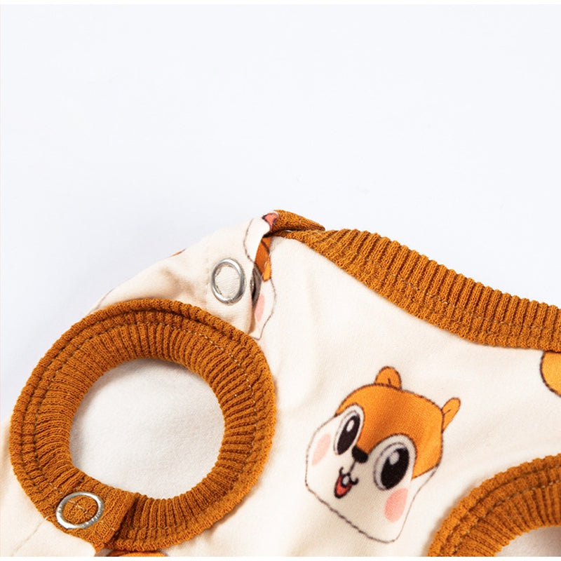 KFX-5034557 Cozy Squirrel Print Dog Jumpsuit with Fuzzy Acorn Pocket, Sleeveless Winter Outfit