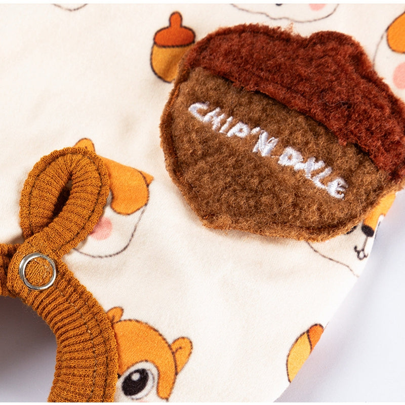 KFX-5034557 Cozy Squirrel Print Dog Jumpsuit with Fuzzy Acorn Pocket, Sleeveless Winter Outfit