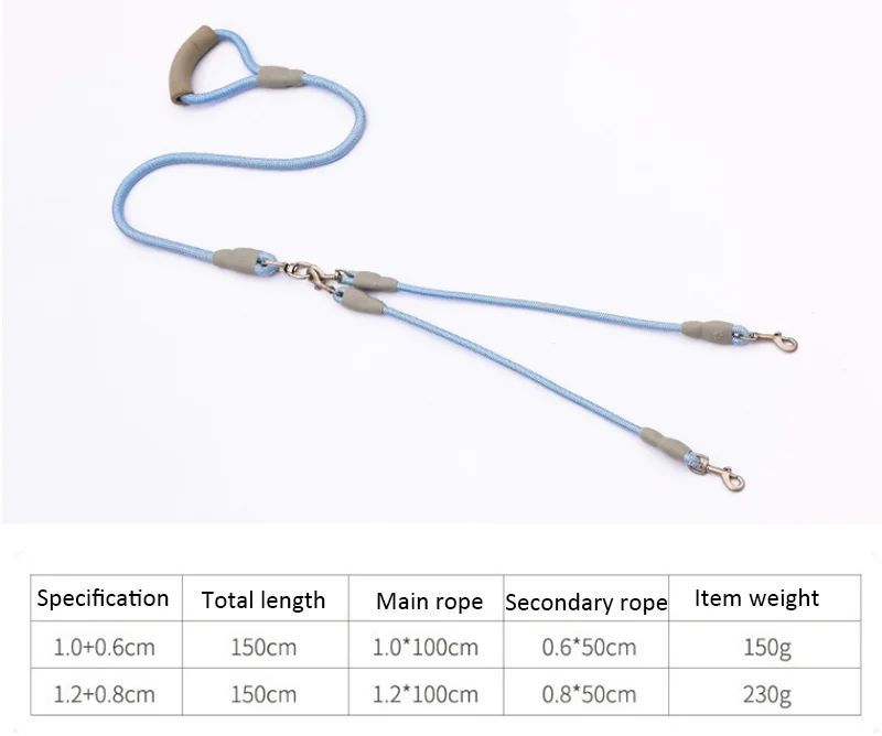 KFX-5035581 Double-Headed Dog Leash for Two Dogs - Nylon Rope with Soft Foam Handle