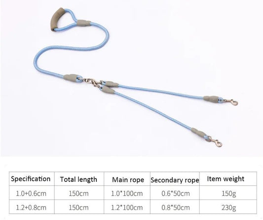 KFX-5035581 Double-Headed Dog Leash for Two Dogs - Nylon Rope with Soft Foam Handle