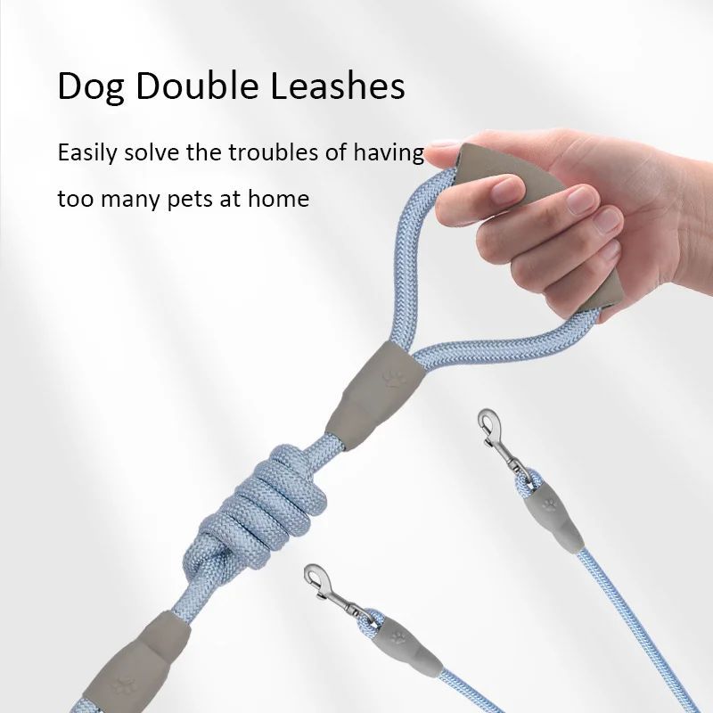 KFX-5035581 Double-Headed Dog Leash for Two Dogs - Nylon Rope with Soft Foam Handle