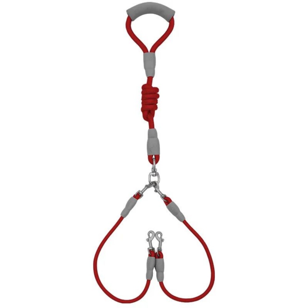 KFX-5035581 Double-Headed Dog Leash for Two Dogs - Nylon Rope with Soft Foam Handle