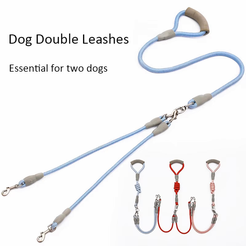 KFX-5035581 Double-Headed Dog Leash for Two Dogs - Nylon Rope with Soft Foam Handle