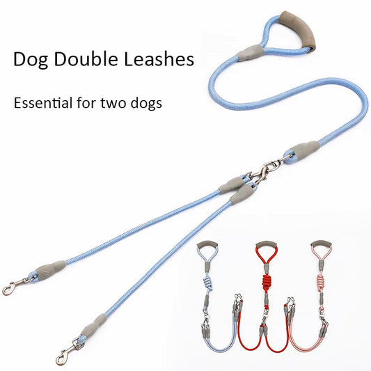 KFX-5035581 Double-Headed Dog Leash for Two Dogs - Nylon Rope with Soft Foam Handle