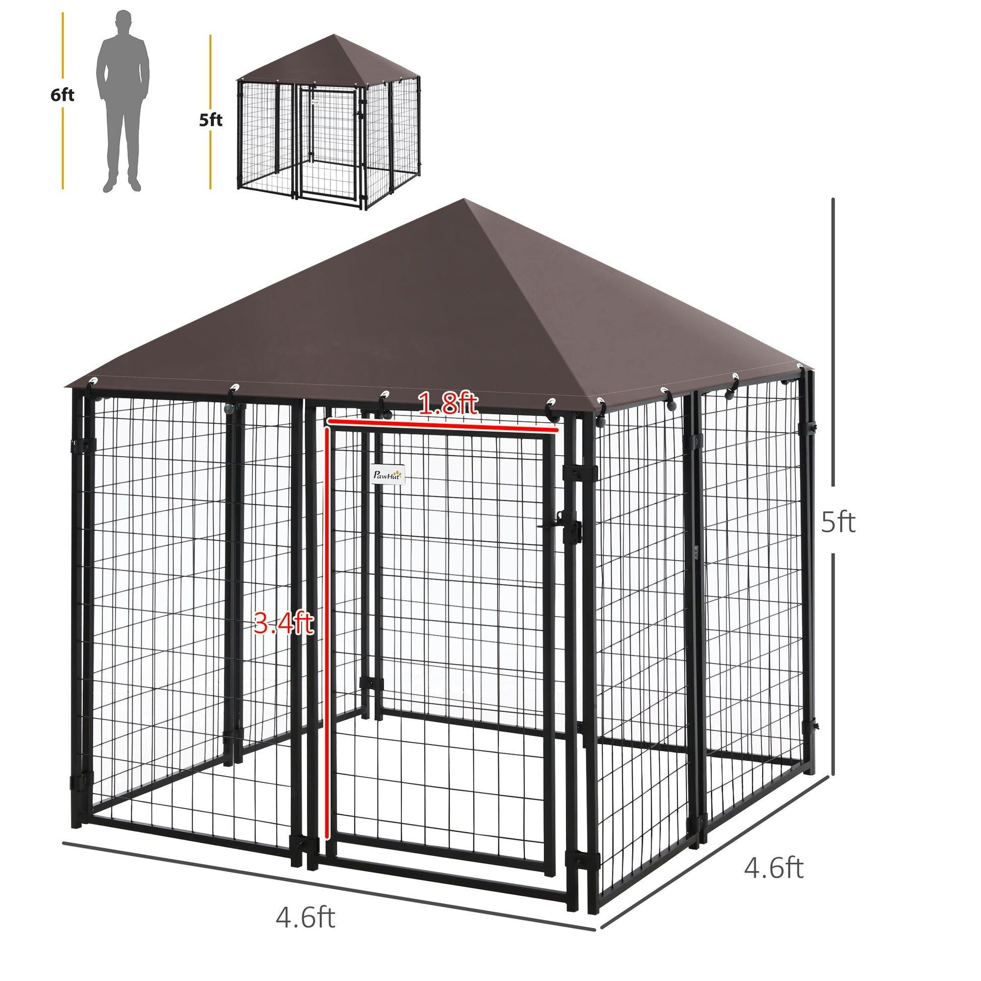 KFX-5039421 Heavy Duty Outdoor Dog Kennel with Waterproof Cover, 4.6' x 4.6' x 5', Lockable Gate for Medium Dogs