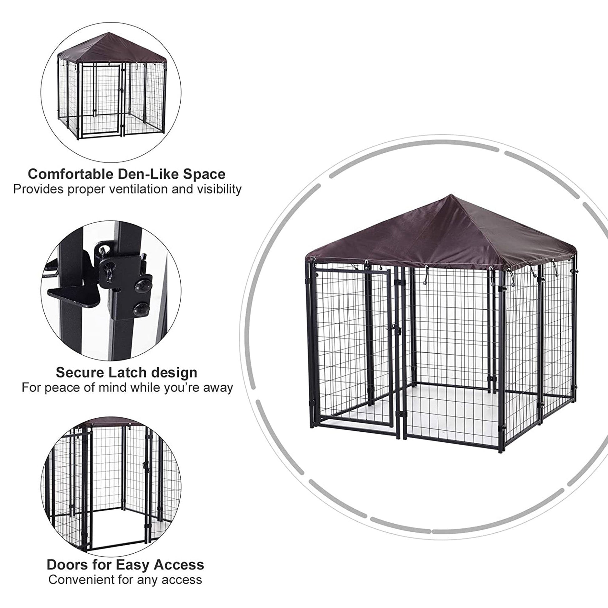 KFX-5039421 Heavy Duty Outdoor Dog Kennel with Waterproof Cover, 4.6' x 4.6' x 5', Lockable Gate for Medium Dogs