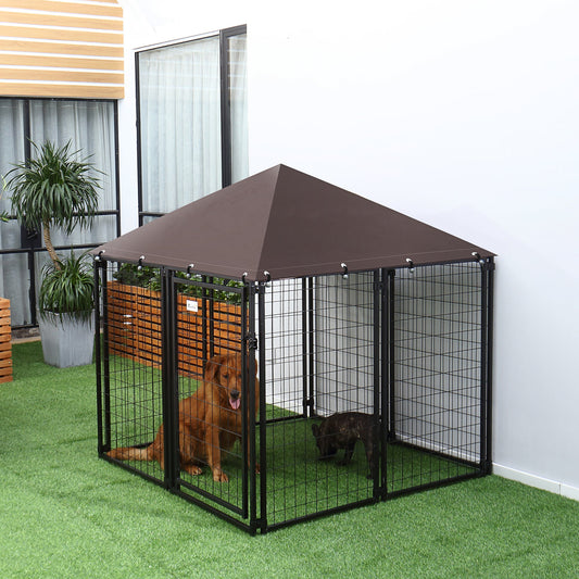KFX-5039421 Heavy Duty Outdoor Dog Kennel with Waterproof Cover, 4.6' x 4.6' x 5', Lockable Gate for Medium Dogs