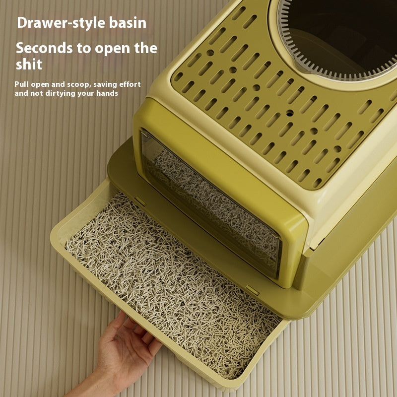 KFX-5039805 Extra Large Closed Cat Litter Box with Folding Design and Deodorizing Bag - Multiple Colors Available