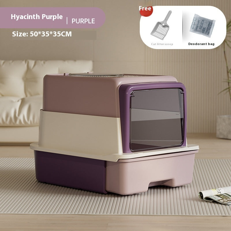 KFX-5039805 Extra Large Closed Cat Litter Box with Folding Design and Deodorizing Bag - Multiple Colors Available