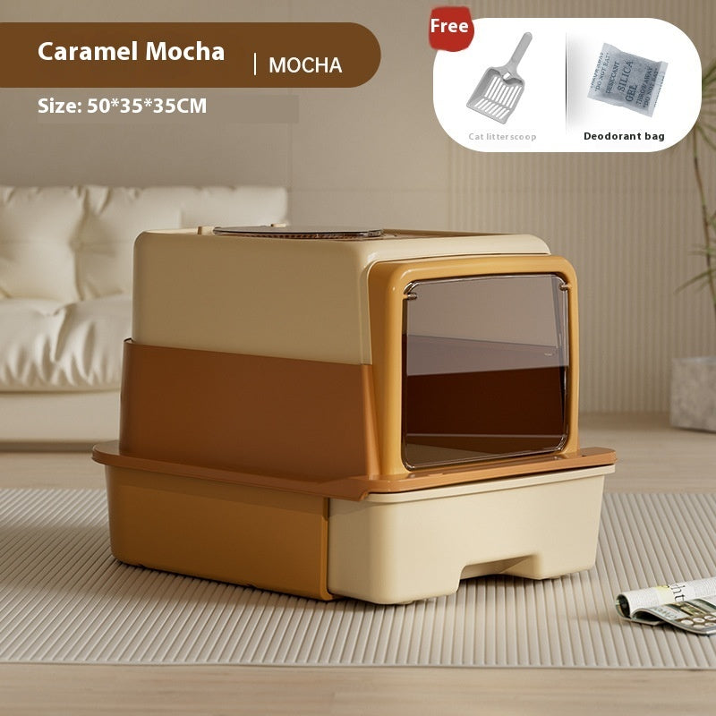 KFX-5039805 Extra Large Closed Cat Litter Box with Folding Design and Deodorizing Bag - Multiple Colors Available
