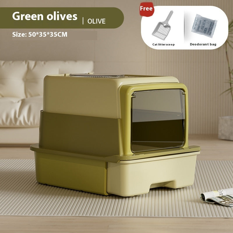 KFX-5039805 Extra Large Closed Cat Litter Box with Folding Design and Deodorizing Bag - Multiple Colors Available